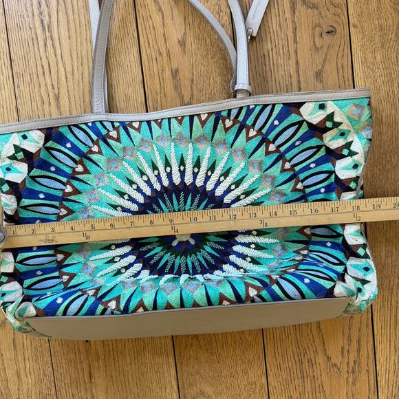 Rebecca Minkoff Embroidered Beaded Leather Tote Bag Gray Blue Green Purple Ivory - Picture 11 of 12